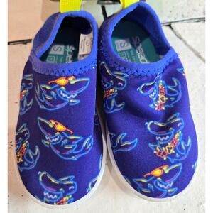 Speedo Kids Splash and Sun Booties Navy Neon Shark Size S 5-6 Water Shoes NEW